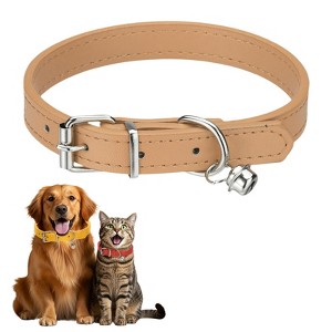 Unique Bargains Dog Collar with Bell Adjustable Buckle PU Leather Dog Collars - 1 of 4