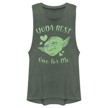 Juniors Womens Star Wars Valentine's Day Yoda Best One for Me Festival Muscle Tee