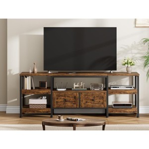 Industrial TV Stand with 2 Drawers, Entertainment Center for TVs Up to 85", Rustic Media Console with Storage Shelves, Open Design & Metal Frame - 1 of 4