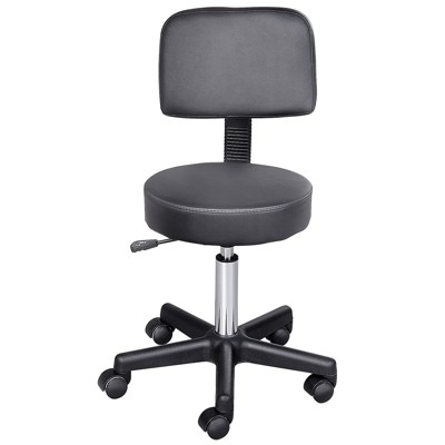 HOMCOM Rolling Office Stool Chair Drafting Medical Salon Stools with Adjustable Height PU Leather Surface and Wheels - Black