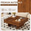 Sapphtopaz Unique Square Coffee Table with 3 Drawers & Glass Top Wooden Living Room Table with Wood Legs Versatile Coffee Bar for Living Room - 4 of 4