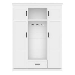 CLIHOME 85.2" H Hall Tree with Bench and 3 Hooks, Modern Entryway Storage Organizer Cabinet with Adjustable Shelves - 1 of 4