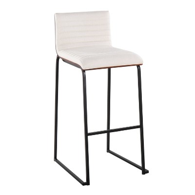Cream Fabric and Black Metal Barstool Set with Wood Back, 30 inch