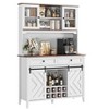 72" Farmhosue Bar Cabinet with Sliding Barn Door, Large Kitchen Buffet with Hutch Wine with Charging Station, LED Rustic Coffee Bar - 2 of 4