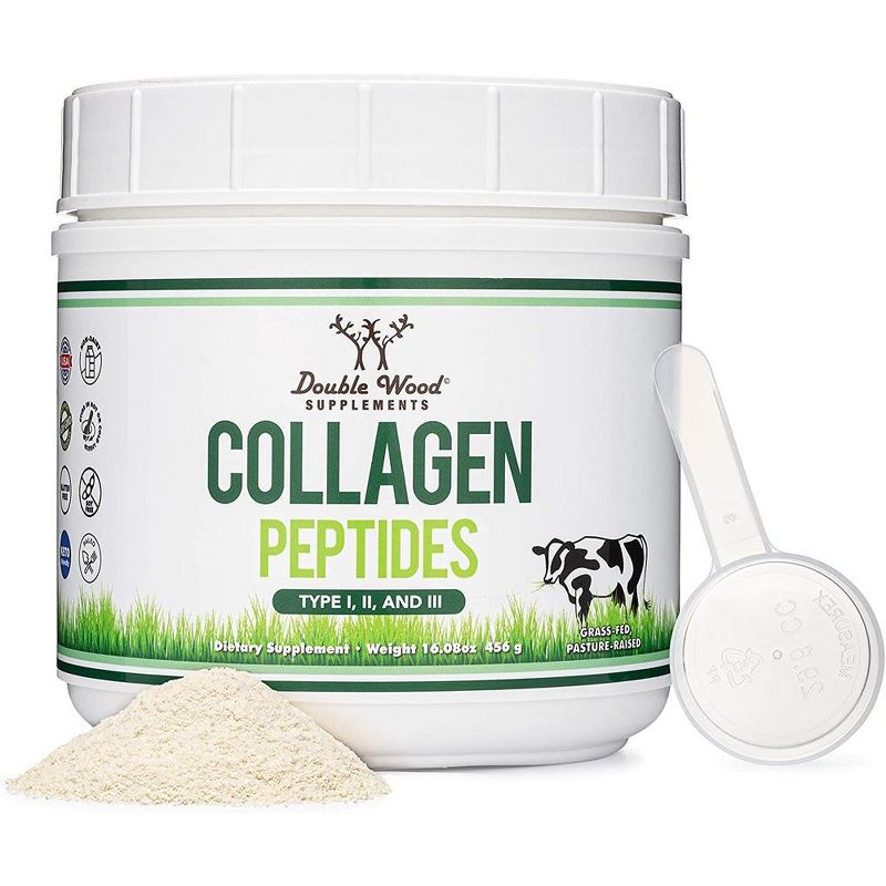Collagen Peptides - 456 grams, 38 servings by Double Wood Supplements - Grass Fed Bovine Hydrolyzed Collagen Types 1,2,3, 4 of 7