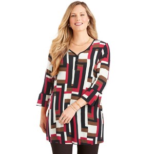 Catherines Women's Plus Size Liz&Me Henley Top - 1 of 2