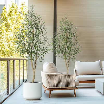 6FT 2pcs Artificial Olive Tree with Planter & Basket, Tall Faux Olive Trees for Indoor Home Decor