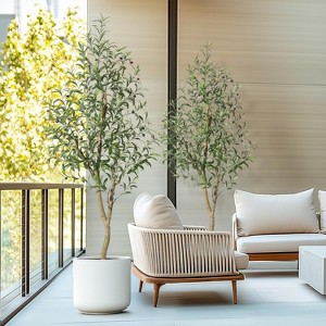 6FT 2pcs Artificial Olive Tree with Planter & Basket, Tall Faux Olive Trees for Indoor Home Decor - 1 of 4