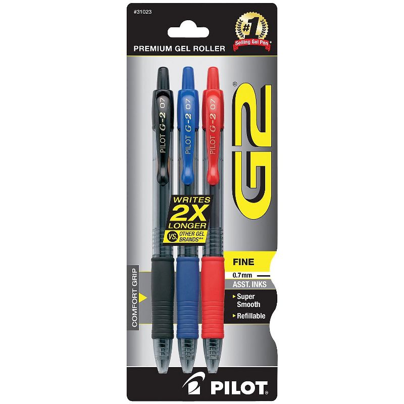 Pilot G2 Premium Retractable Gel Ink Pen Refillable Assorted Ink .7mm 3/Pack 31023, 2 of 4