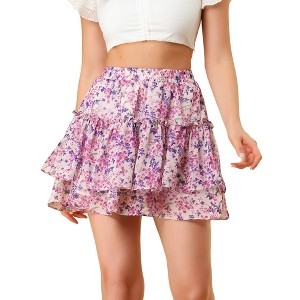 INSPIRE CHIC Women's Summer Floral Tiered Ruffle Cute Mini Skirt - 1 of 4