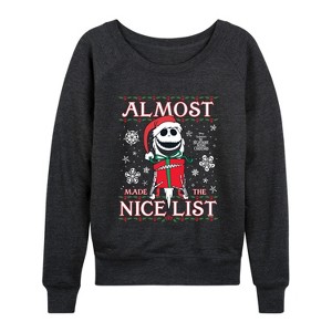 Women's - Disney - Jack Nice List Lightweight French Terry Wide Neck Long Sleeve Graphic Shirt - 1 of 4