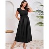 Women's Plus Size Maternity Maxi Dress Summer Casual Round Neck Short Sleeve Smocked High Waist Maxi Dresses with Pockets - 2 of 4