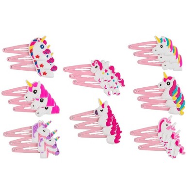 Juvale 24-Pack Pink Rainbow Unicorn Hair Clips Pins Anti-Slip Hairclips for Girls Party Favors