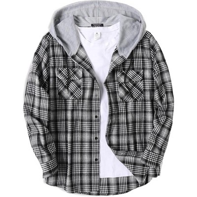 COOFANDY Men's Plaid Hoodie Flannel Shirt Jacket Long Sleeve Casual Fashion Button Shirts Red XL — фото 2