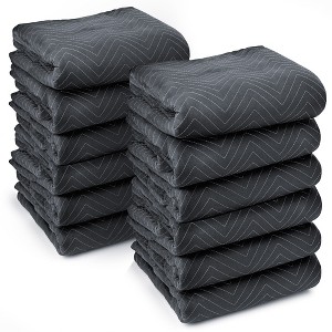 Sure-Max Moving & Packing Blankets - Ultra Thick Pro - 72" x 40" - Professional Quilted Shipping Furniture Pads Black - 12 Pack - 1 of 4