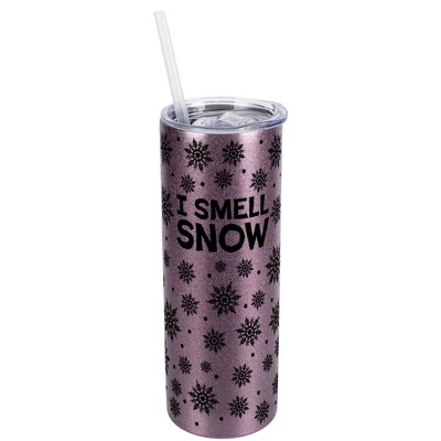 Elanze Designs Snowflake Pattern Rose Gold 20 Ounce Double Wall Stainless Steel Glitter Travel Tumbler With Sliding Lid And Straw, I Smell Snow