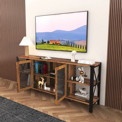 NicBex TV Stand for 80 Inch TV with Glass-Door Cabinet,TV Entertanment Center with Open Storage Design,Modern TV Console Table for Living Room