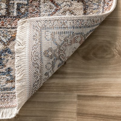 Elegant Light Brown Medallion Fringe 4' x 6' Synthetic Area Rug