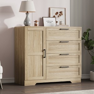 Garvee 43.3'' H Armoire Wardrobe Closet with 4 Drawers and 2 Doors, Hanging Rod, Multifunctional Wooden Dresser with Storage Closet - 1 of 4