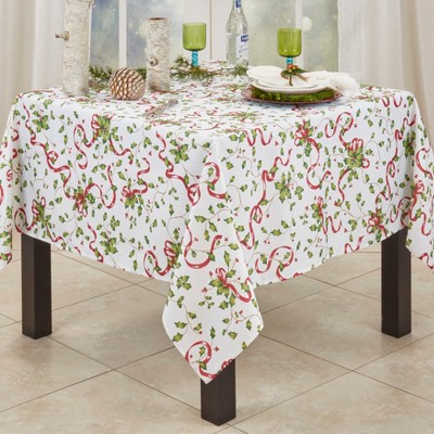 Square White and Red Fabric Holiday Tablecloth