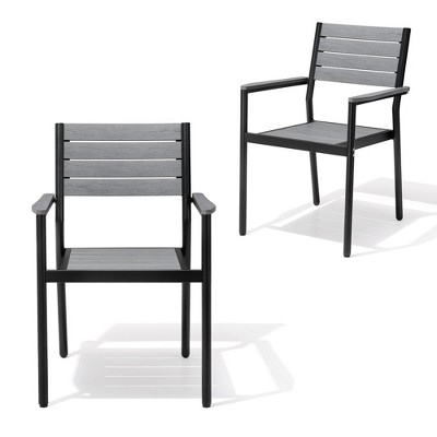 Crestlive Products Pellebant Outdoor Stackable Dining Chair Patio Armchair Set of 2 Aluminum Frame with Wood Plastic Composite Seat and Back