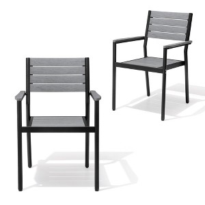 Crestlive Products Pellebant Outdoor Stackable Dining Chair Patio Armchair Set of 2 Aluminum Frame with Wood Plastic Composite Seat and Back - 1 of 4