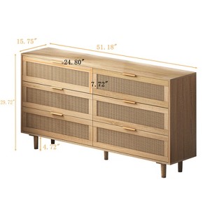 Okak 6-Drawer Rattan Storage Cabinet 51.18" Modern Natural Design, 50lbs Top Load & 20lbs per Drawer, Ideal for Bedroom, Living Room - 1 of 4