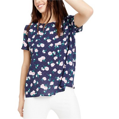 maison Jules Womens Pocketed Floral Button Down Blouse