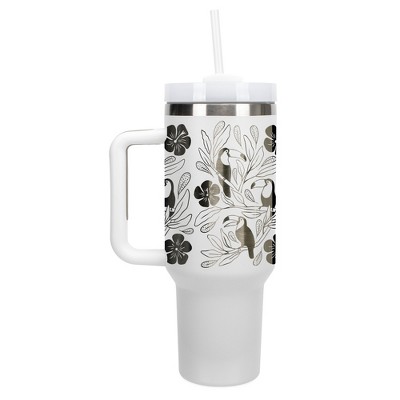 Elanze Designs Tropical Tucan Bird Flower Garden 40 oz. Stainless Steel, Large Water Bottle Coffee Mug, Spill & Leak Resistant, Thermal Travel Tumbler