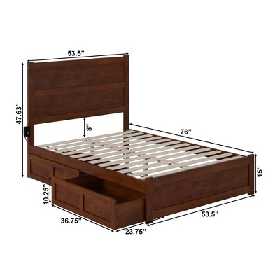 Walnut Full Size Platform Bed with Headboard and Storage Drawers