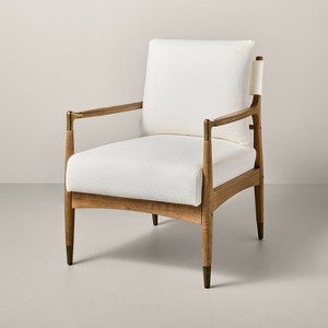 Boucle Upholstered Accent Arm Chair with Brass Details - Natural/Aged Oak - Hearth & Hand™ with Magnolia: Farmhouse Style, Target Exclusive - 1 of 4