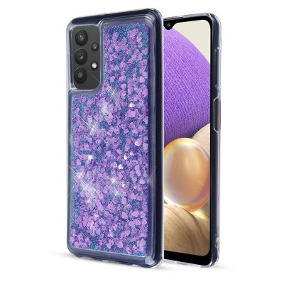 MyBat Quicksand Glitter Hybrid Protector Cover Case Compatible With Samsung Galaxy A32 5G - Hearts Purple