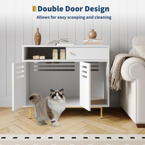 Cat Litter Box Enclosure, Wooden Cat Washroom Furniture with Barn Door, Hidden Litter Box Cover, Dog Proof Feline Litter Boxes, Kitty House, White - 1 of 4
