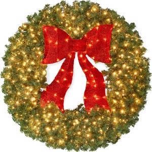 Best Choice Products Artificial Pre-Lit Fir Christmas Wreath Décor w/ Red Bow, LED Lights, Tips, Plug-In - 1 of 4