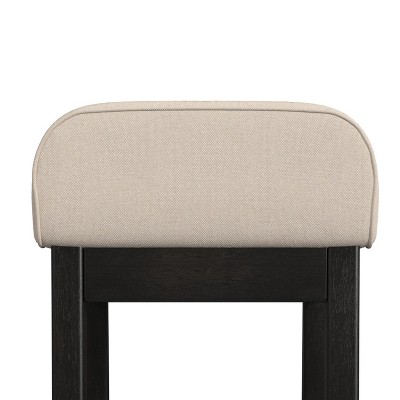 Elegant Maydena Black Wood Bar Height Stool with Beige Accents
