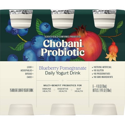 Chobani Probiotic Blueberry Pomegranate Daily Yogurt Drink - 6ct/4 fl oz Bottles