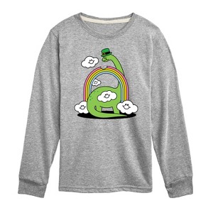 Boys' - Instant Message - St. Patrick's Day Dinosaur Eatting Rainbow Long Sleeve Graphic T-Shirt - 1 of 4
