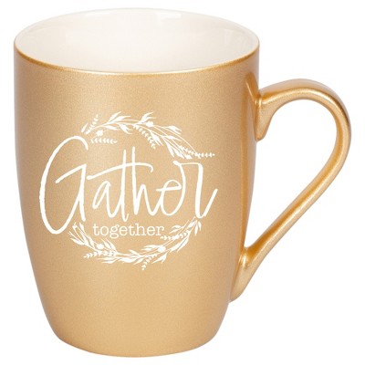 Elanze Designs Gather Together Wreath Vegas Gold 10 ounce New Bone China Coffee Cup Mug