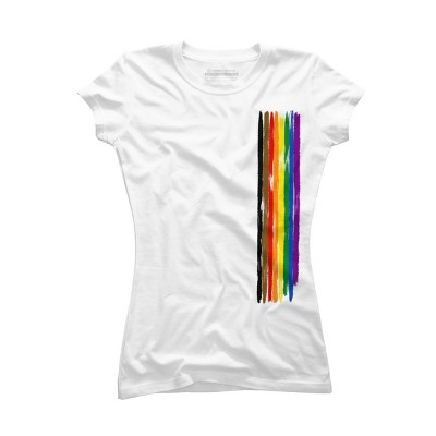 Design by Humans Rainbow Colored String Pride Heart by corndesign T-Shirt - Black - 2x Large