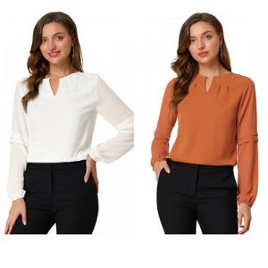 Allegra K Women's Chiffon Semi Sheer Keyhole Neck Elegant Work Blouse 2 Packs - 1 of 4