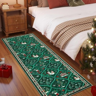 Christmas Area Rug, Xmas Theme Print Throw Carpet with Non Slip Backing, Low Pile Stain Resistant Floor Carpet for Living Room, Bedroom