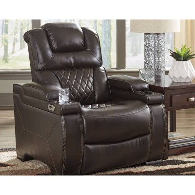 Warnerton Power Recliner with Adjustable Headrest Chocolate: USB Port, Cup Holder - Signature Design by Ashley