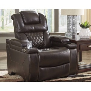 Warnerton Power Recliner with Adjustable Headrest Chocolate: USB Port, Cup Holder - Signature Design by Ashley - 1 of 4
