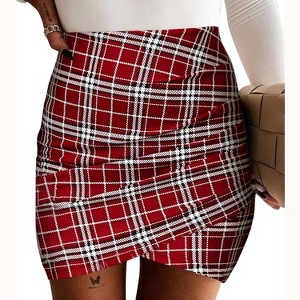 EXLURA 2025 Women's Bodycon Ruched Tulip Mini Skirt Elastic High Waist Asymmetrical Short Skirt - 1 of 4