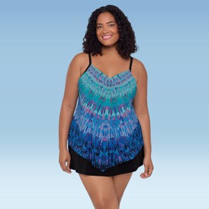 Trimshaper Women's Hank Handkerchief Plus Floral Tankini Swimsuit Top - 1 of 3