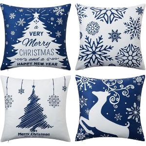 Christmas Throw Pillow Covers Set of 4, Xmas Square Linen Pillowcase Cushion Cover, Winter Holiday Decor Decorations for Couch Sofa Bed - 1 of 4