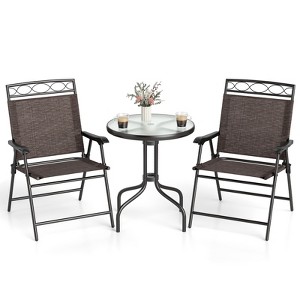 Tangkula 3 Pieces Bistro Set Outdoor Furniture Set with Tempered Glass Table Umbrella Hole - 1 of 4