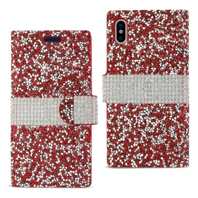 Reiko iPhone X/iPhone XS Diamond Rhinestone Wallet Case in Red