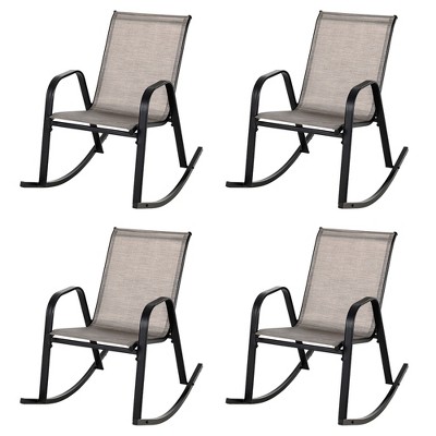 Tangkula Set of 4 Metal Rocking Chair Heavy-Duty Rocker Outdoor Anti-Slip Brown Patio