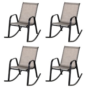 Tangkula Set of 4 Metal Rocking Chair Heavy-Duty Rocker Outdoor Anti-Slip Brown Patio - 1 of 4
